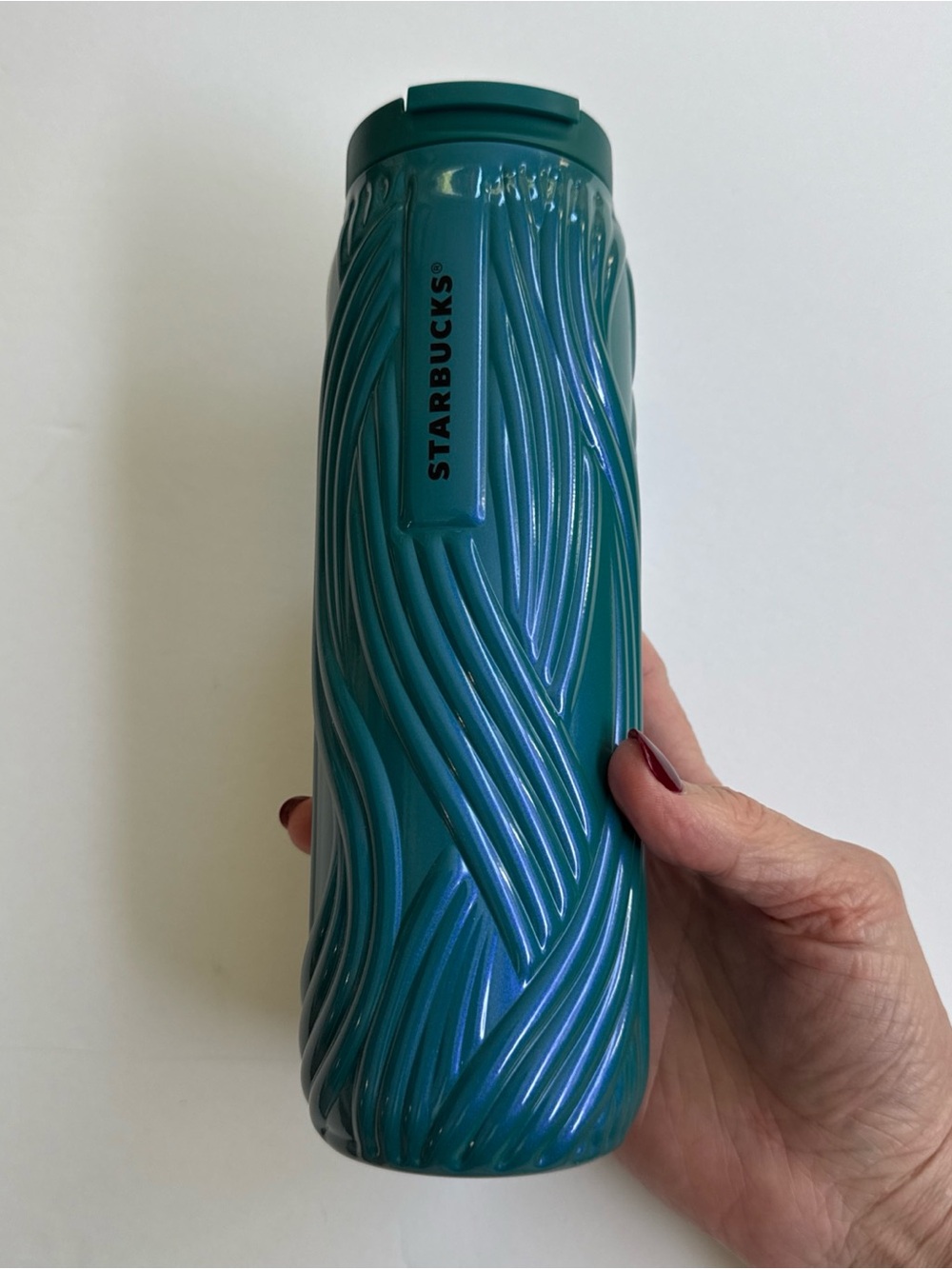 STARBUCKS Tumbler Teal Aqua Swirl Steel Insulated Vacuum 16oz Summer 2024 BEAUTY